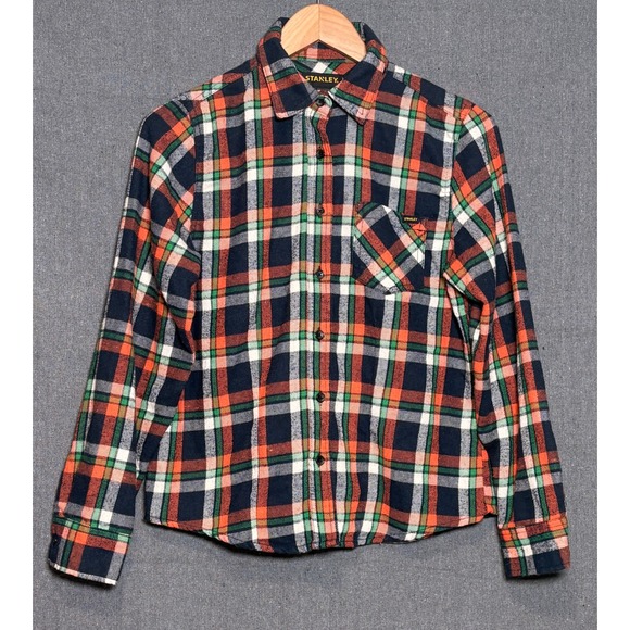 Stanley Tops - Stanley Womens Plaid Flannel Shirt Orange Navy Blue Green Button Up Small